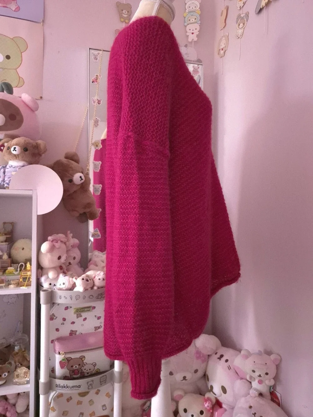 Free People All Mine Hot Fuchsia Pink Cotton / Alpacs Fuzzy Oversize Sweater